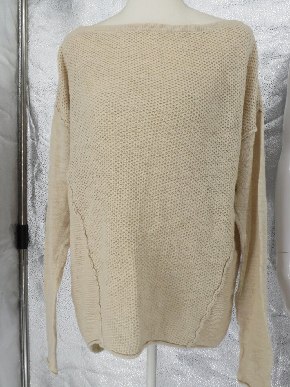 Michael Stars Open Knit Sweater Cream Beige Cotton Boat Neck XS S Tunic Pullover